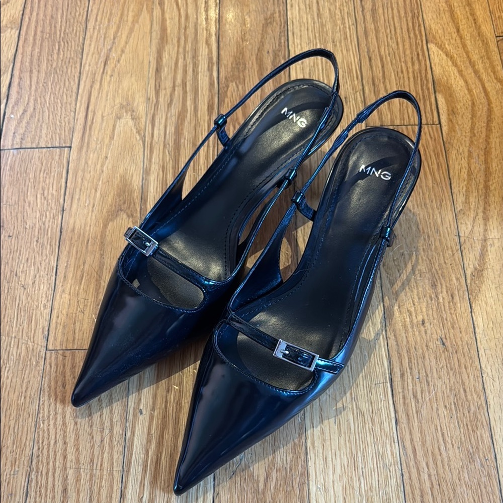 Mango Black kitten pointy heels